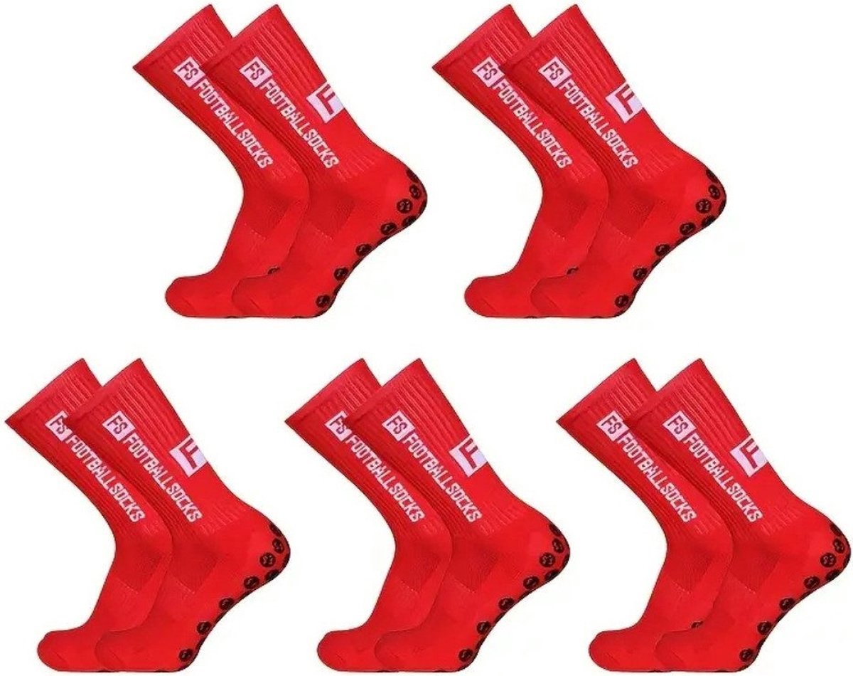 Gripsokken voetbal - Sportsokken - Basketbal sokken - Antislip sokken - voor Heren, Dames, Voetbal, Basketbal, Hardlopen - Maat 39-46 Tennissokken - Rood - 5Paar - Fitness