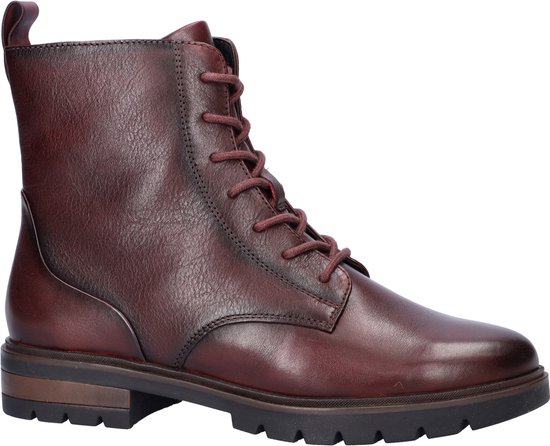 Donkerrode leren veterboot met veters en grove zool.