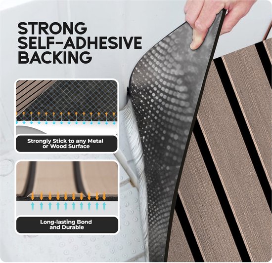 Tapis de Pont en Mousse EVA Teak Pro Series – Tapis de Pont Premium Auto-Adhésif – Pont de Bateau Anti-Dérapant – 240x60 cm – Terra avec Lignes Noires – TeakFoamShop