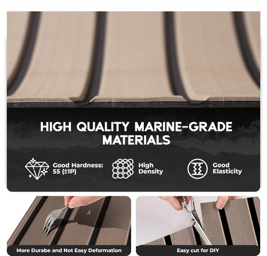 Tapis de Pont en Mousse EVA Teak Pro Series – Tapis de Pont Premium Auto-Adhésif – Pont de Bateau Anti-Dérapant – 240x60 cm – Terra avec Lignes Noires – TeakFoamShop