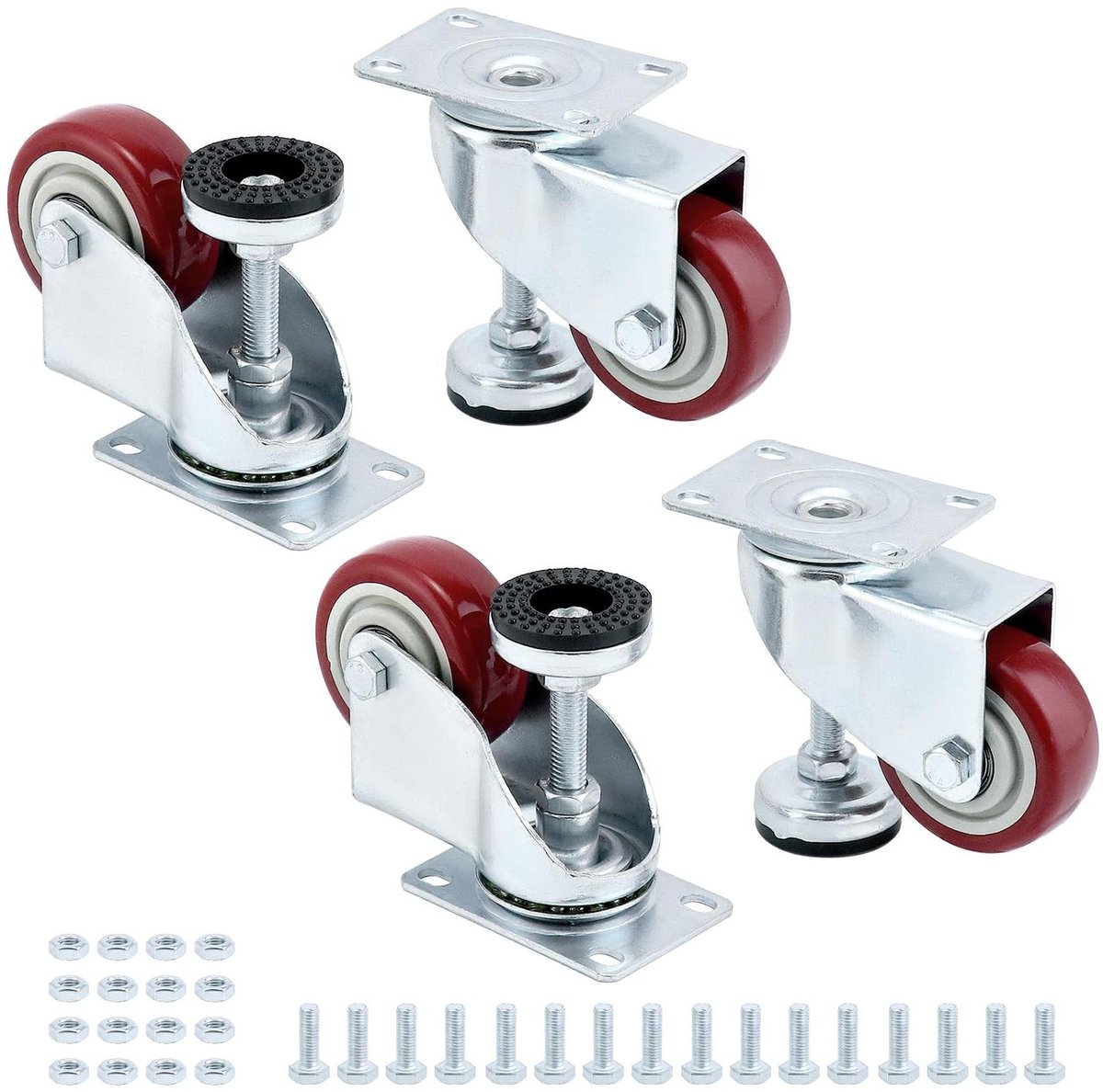 Allecto plus - Hefwielen 75 mm met verstelbare stelvoet (4 stuks) - Draagvermogen 90 kg - Geschikt voor huishouden en industrie
