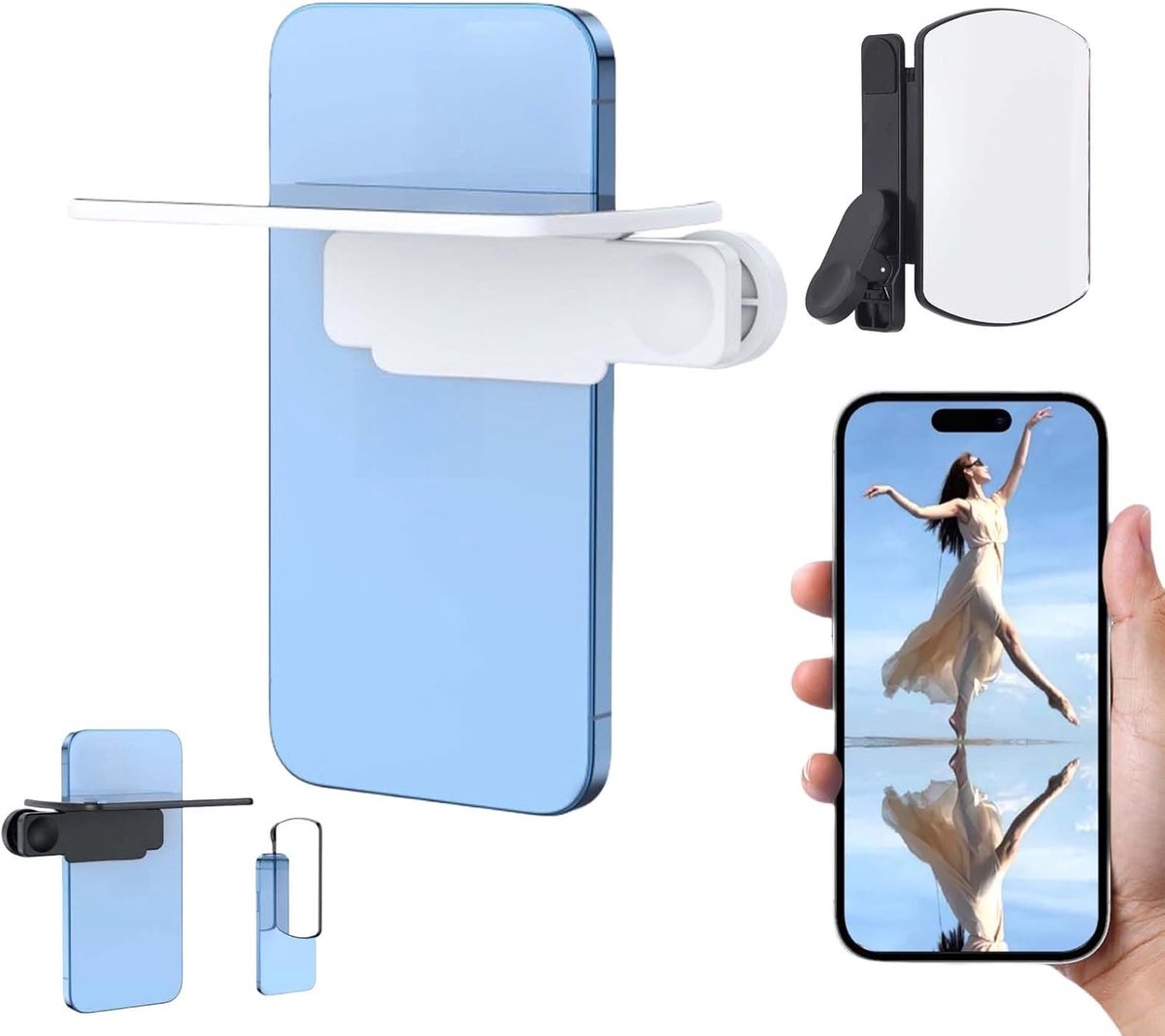 Spiegelreflectieclip - Foto-artefact - Reflectieclip, Smartphone-cameraspiegelreflectieclipset, Leg direct verbluffende reflecties vast, Draagbaar en compact, Geschikt voor fotografieliefhebbers - Wit