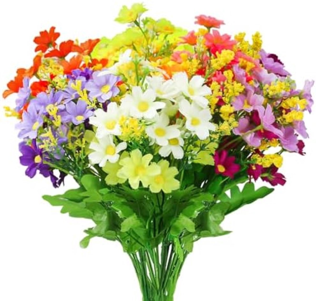 PromoHome Kunstmatige Madeliefjes Set - 6 Bundels Zijden Bloemen met 6 Kleuren - UV-Bestendige Kunstbloemen voor Binnen en Buiten - Decoratieve Bloemen voor Vazen, Tuinen en Graven Geel