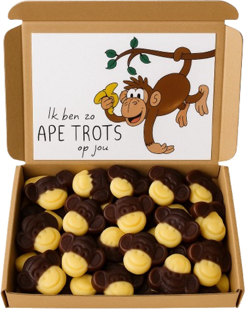 Trots op jou - Brievenbus cadeau Apetrots incl. wenskaart - apekoppen - Snoep door de brievenbus - snoep per post