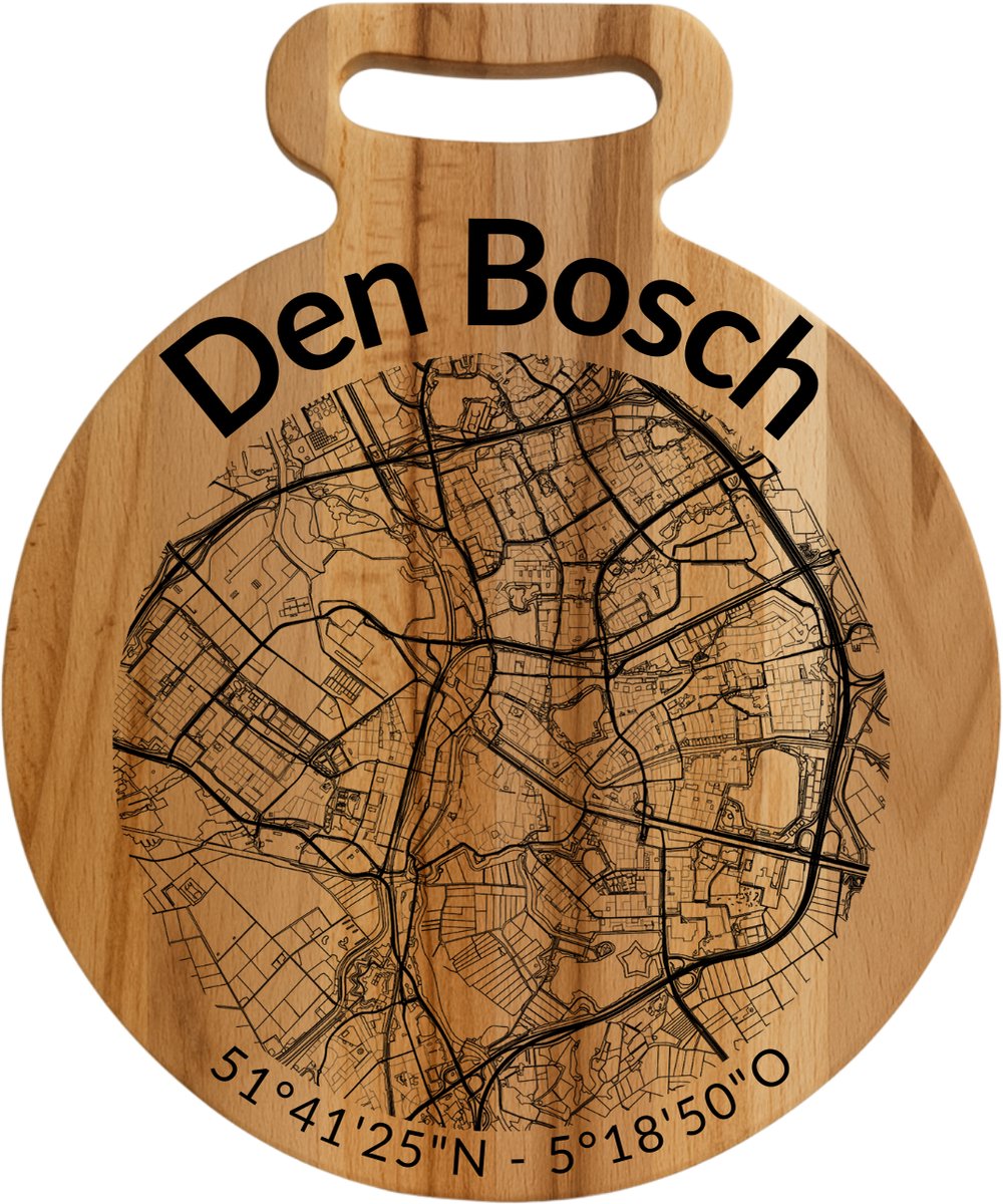 OakMan Objects - Houten Borrelplank - Den Bosch Rond - Tapasplank of Serveerplank - Duurzaam Beukenhout - Gegraveerd - 25x20x2 cm