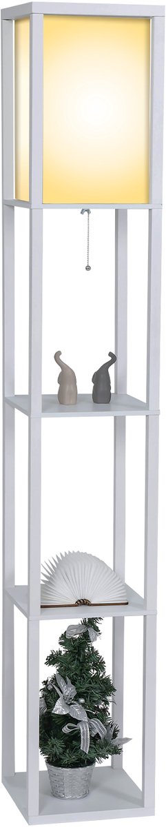 Puluomis - Vloerlamp - Staande lamp - Vloerlampen Woonkamer - Stalamp - Staande lampen woonkamer - Modern - 3-laags opbergrek - 160H x 26L x 26B cm - Wit