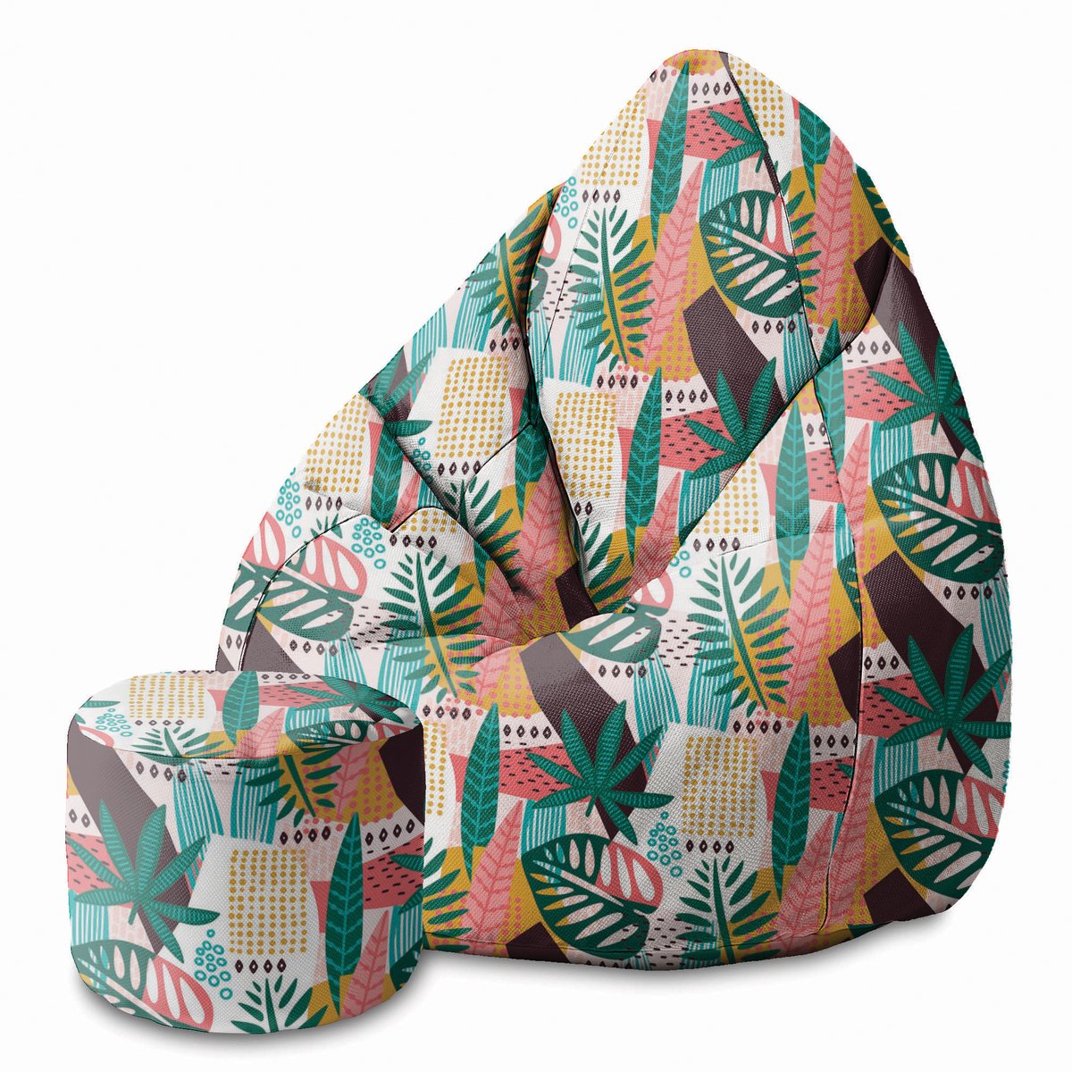 DreamRoots Velvet Zitzak voor Volwassenen – Luxe Beanbag met Voetsteun en Afneembare Hoes – Inclusief Vulling – 80x80x120 cm - Abstract Monstera