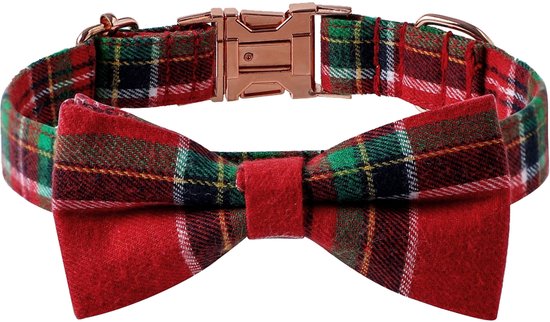 Kerst honden- en kattenhalsband, halsbanden met strik, kerst geruite hondenhalsband, afneembare strik, rode verstelbare halsband, cadeau voor kleine, middelgrote en grote honden, katten puppy's (XS Kerst honden- en kattenhalsband, halsbanden met strik, kerst geruite hondenhalsband, afneembare strik, rode verstelbare halsband, cadeau voor kleine, middelgrote en grote honden, katten puppy's (XS