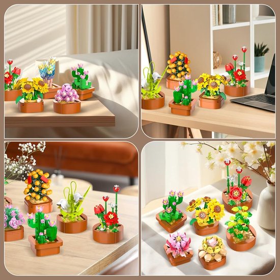 Kit de construction de plantes succulentes CUBIMANA 12 pièces - 1403 Mini -briques 3,6 mm - Collection de Fleurs vibrantes - Bouwstenen Plantes décoratives pour la maison - Cadeau créatif à DIY pour Adultes et Enfants de 10 ans et plus