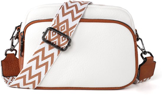 Sac bandoulière TAN.TOMI - Sac bandoulière - Sac bandoulière - Sac femme - Sac téléphone - Klein sac à main femme - Cadeau Saint Valentin - Wit/Marron