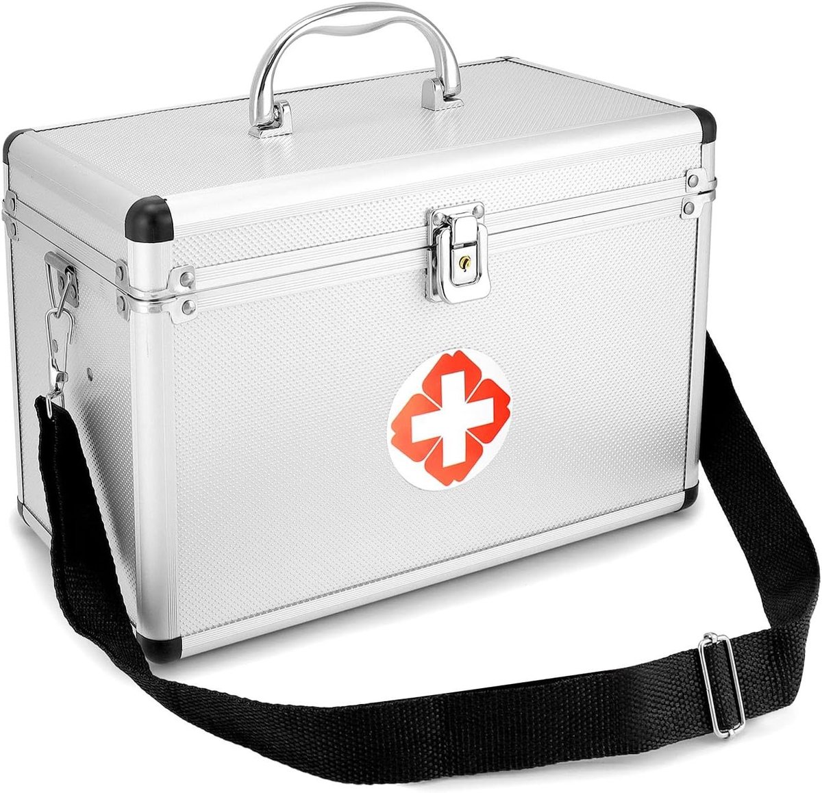 Allecto plus - Aluminium medicijnopslag, medicijndoos met handvat en draagriem, afsluitbaar, 305 * 165 * 200mm. Veilig en handig opbergen van medicatie.