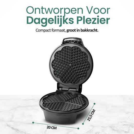 Emerio Wafelijzer - Hartvormig - 20cm Diameter - Regelbare Thermostaat - 1200W - Anti-aanbaklaag - Indicatielampje - WM-131149 Zwart van Emerio — afbeelding 5