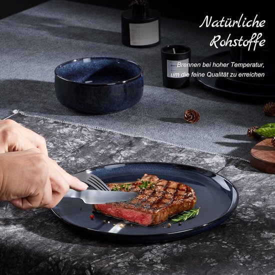 Homikit Servies voor 6 personen, 18-delig reactief geëmailleerd aardewerk, serviesset van aardewerk met kom en bord, magnetronbestendig, Saturn Khaki