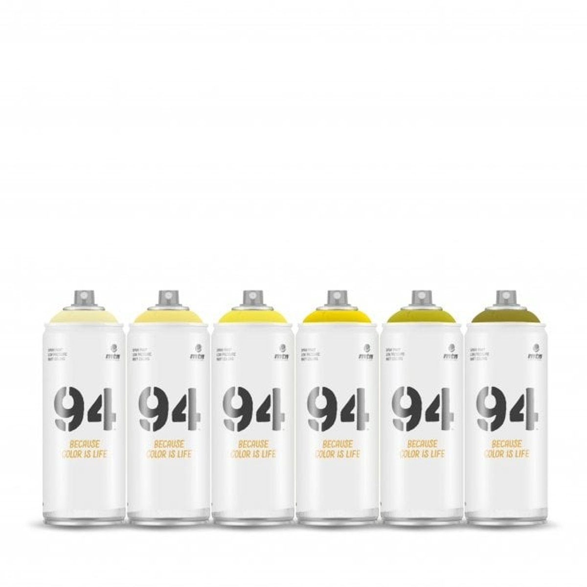 MTN94 spuitbussen pakket - 6x Gele tinten - Lage druk, matte afwerking graffiti spuitverf - 400ml