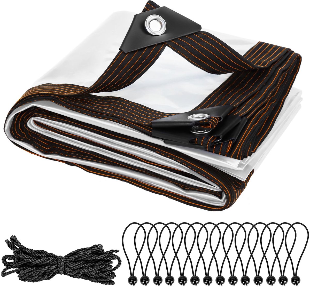 Transparant zeildoek 2m x 4m, waterdicht afdekzeil met ogen en touw, voor tuin, camping, kas, konijnenhok