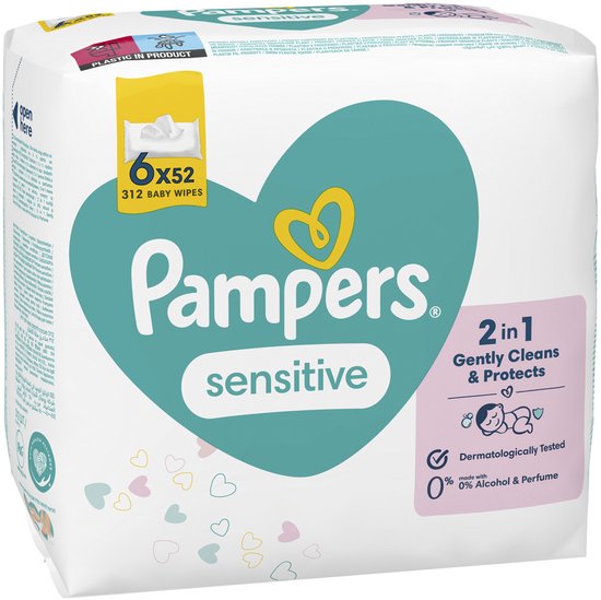 Pampers Sensitive Babydoekjes - Parfumvrij - 12 x 52 babydoekjes