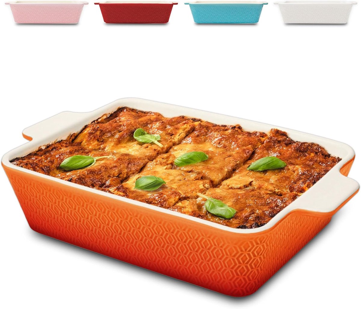 Vierkante keramische braadpan met antiaanbaklaag - extra hoge rand voor oven en magnetron - ideaal voor 4-6 personen
