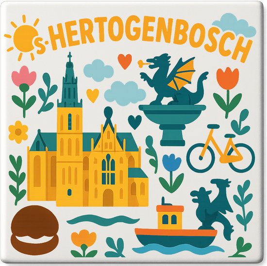 Carreau Den Bosch - 15 x 15 cm - Céramique - Souvenir décoratif - Avec support/chevalet transparent - Cadeau - Carreaux avec texte