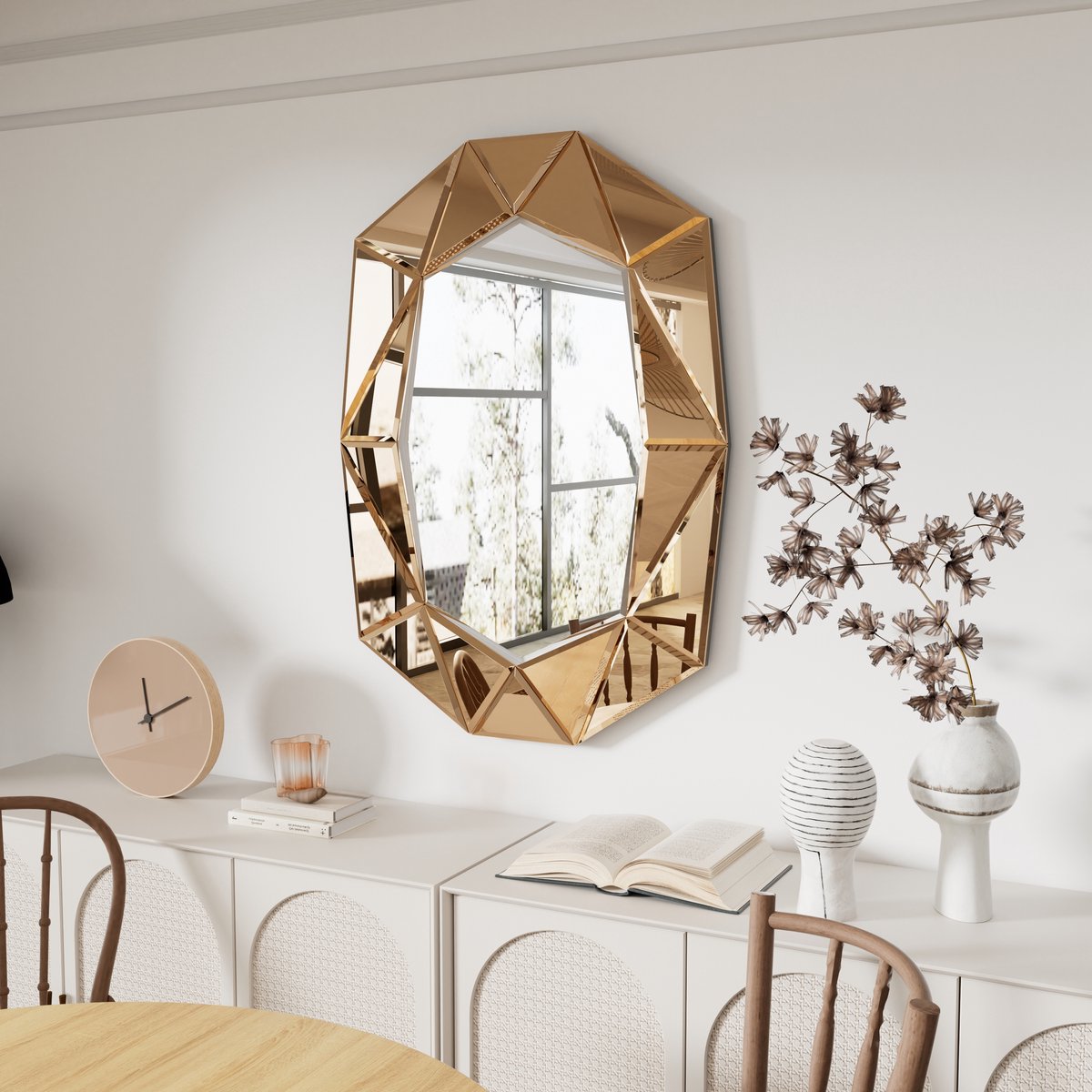 Artloge Wandspiegel Woonkamer - Decoratieve Wandspiegel - Ovale spiegel in goudbruin - 100 x 72 cm - Luxe Glazen Spiegel voor woonkamers, slaapkamers en gangen