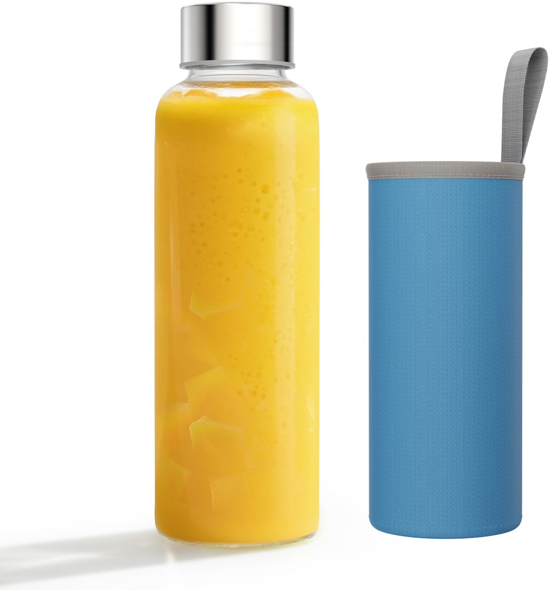 550Ml Glazen Drinkfles Met Houten Dop En Blauwe Stoffencover – Uitlopersecure, Herbruikbaar, Ideaal Voor Kantoor, School Of Alledaagse Gebruik