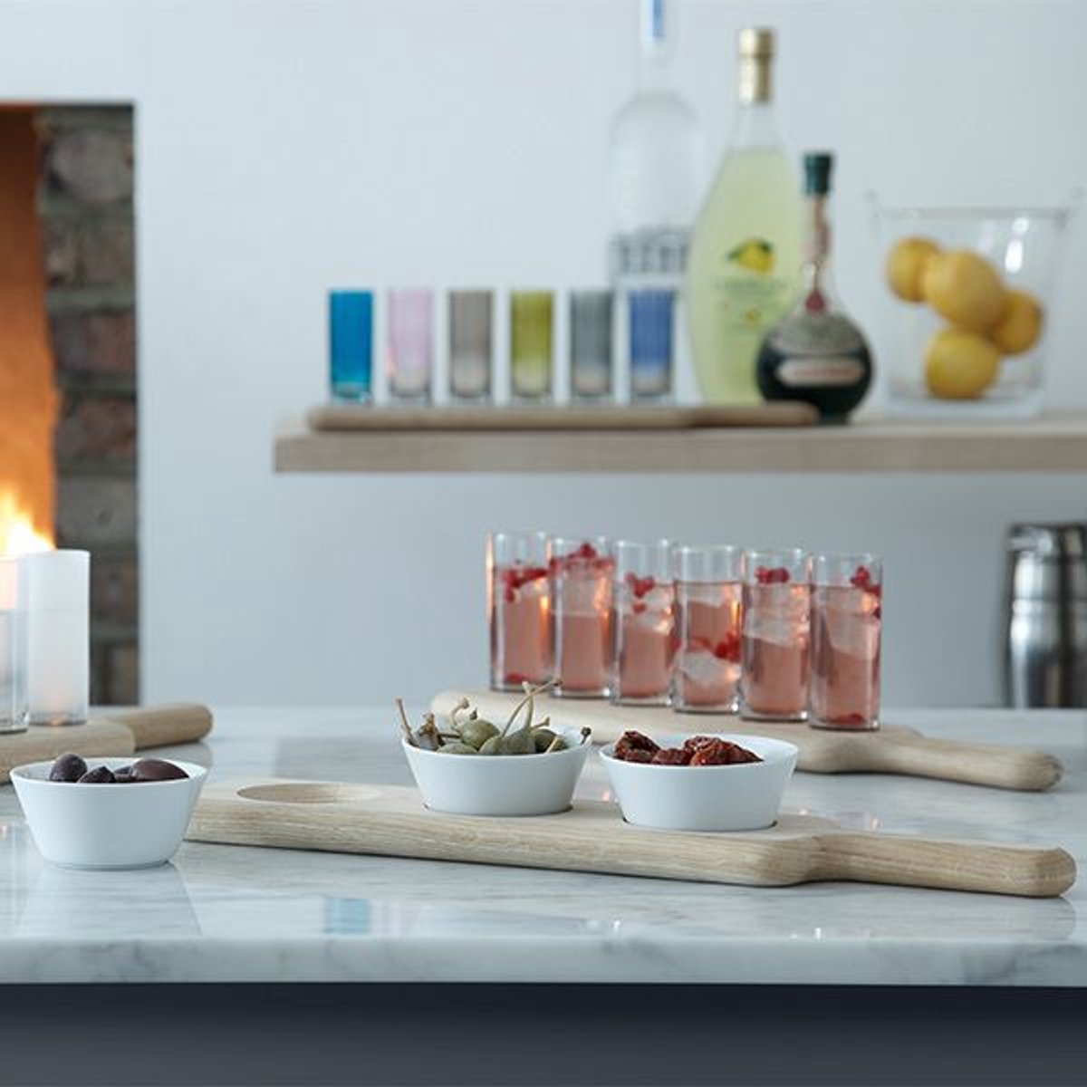 L.S.A. - Paddle Tapasset met Serveerplank Set van 6 Stuks - Porselein - Wit