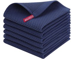 Theedoeken - polyester - set van 6 - marineblauw - 34 x 34 cm