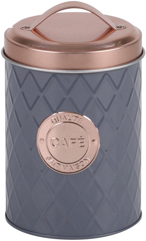 Boîte à Café Urban Living - métal - gris/rose - 11 x 16 cm - tasses/grains/café filtre