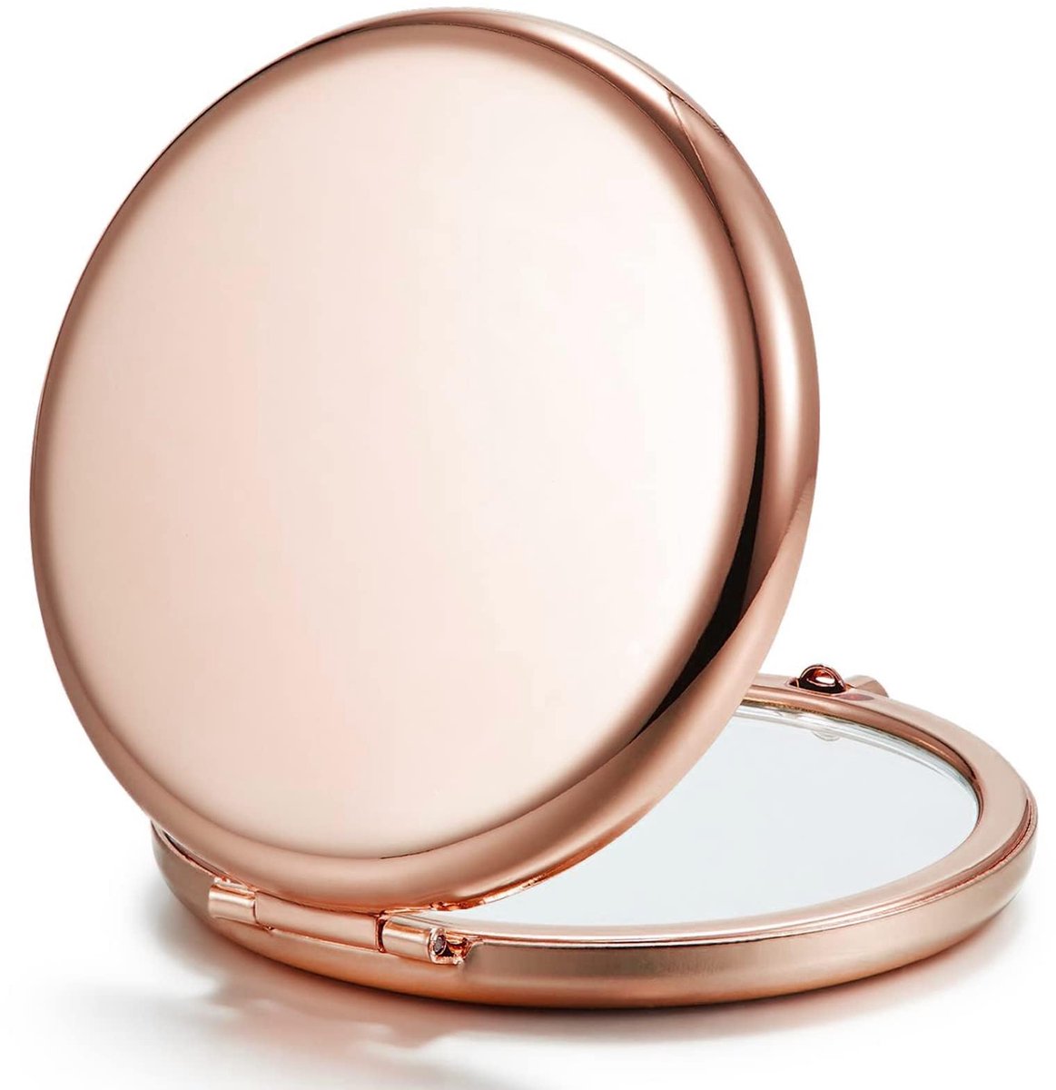 YYchan Make-up Spiegel x2 Vergrotend (6,4 cm) - Handspiegel & Zakspiegel - Reisspiegeltje met Vergrotende Spiegel - Ideaal voor Toupé en Make-up - Metallic Roze
