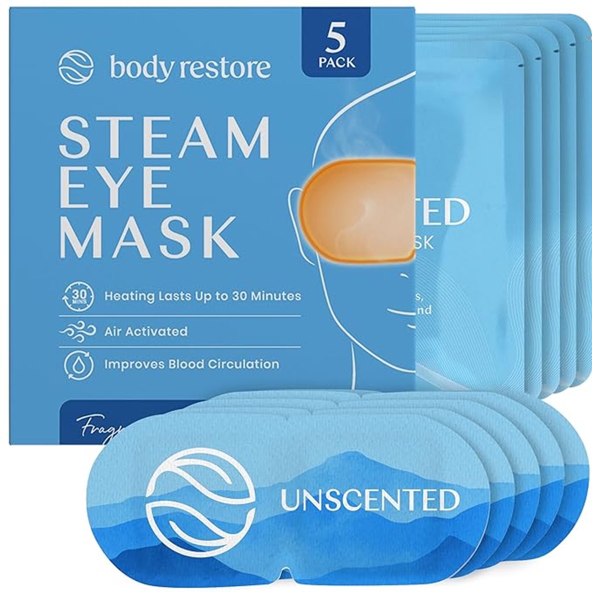 Stoom Oogmasker Unscented 5-Pack - Body Restore - Geurloos - Parfumvrij - Zelfverwarmend Oogmasker - Verwarmd Oogmasker - Warmte Oogmasker - Steam Eye Masks