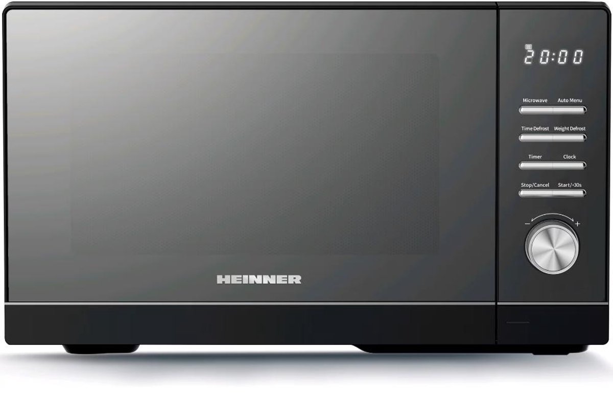 Heinner Vrijstaand Magnetron 25L – 800 W – 5 Vermogensniveaus – 8 Automatische Programma’s – Ontdooifunctie – Timer – Spiegelglas – Zwart