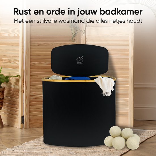 Panier à linge Premium 3 compartiments XXL - 200 L - Trieur de linge - Panier à linge avec couvercle - Avec 3 sacs amovibles - Zwart - Boutons - Boules de séchage incluses