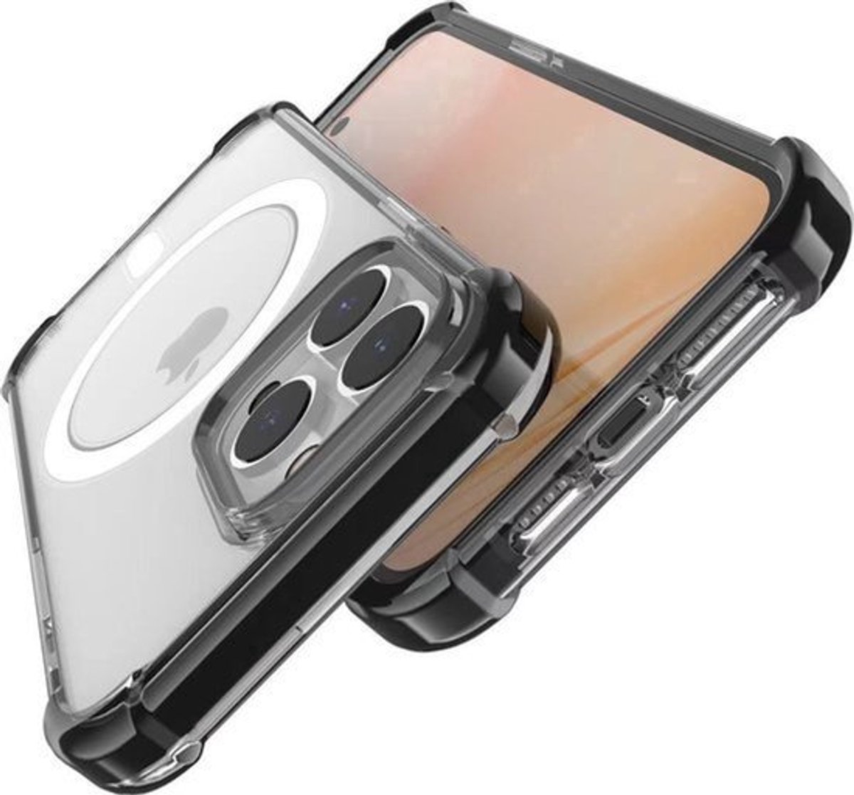 Premium Magnetische Anti-Shock Siliconen Back Cover – Geschikt voor iPhone 17 Pro – Transparant met Zwarte Randen – Verhoogde Camerabescherming – MagSafe Compatibel – Anti-Yellow Hoesje