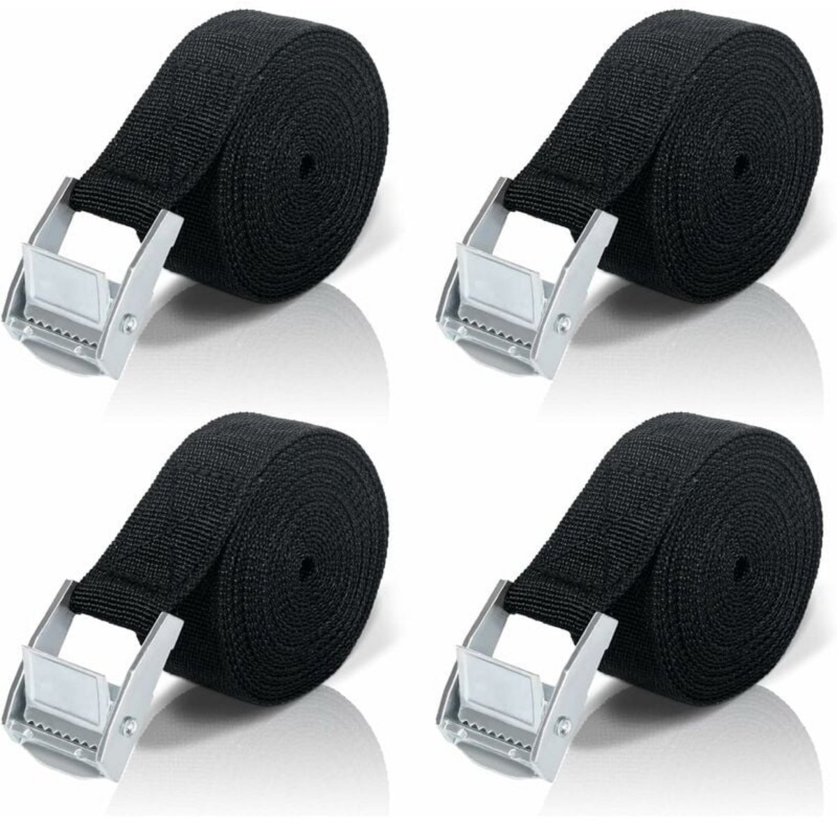 EXCITAT Spanbanden - Bevestigingsriemen - Spanbanden met ratel - voor auto's, fietsen, karren, motoren, bagage, kamperen - 4 pack - Zwart