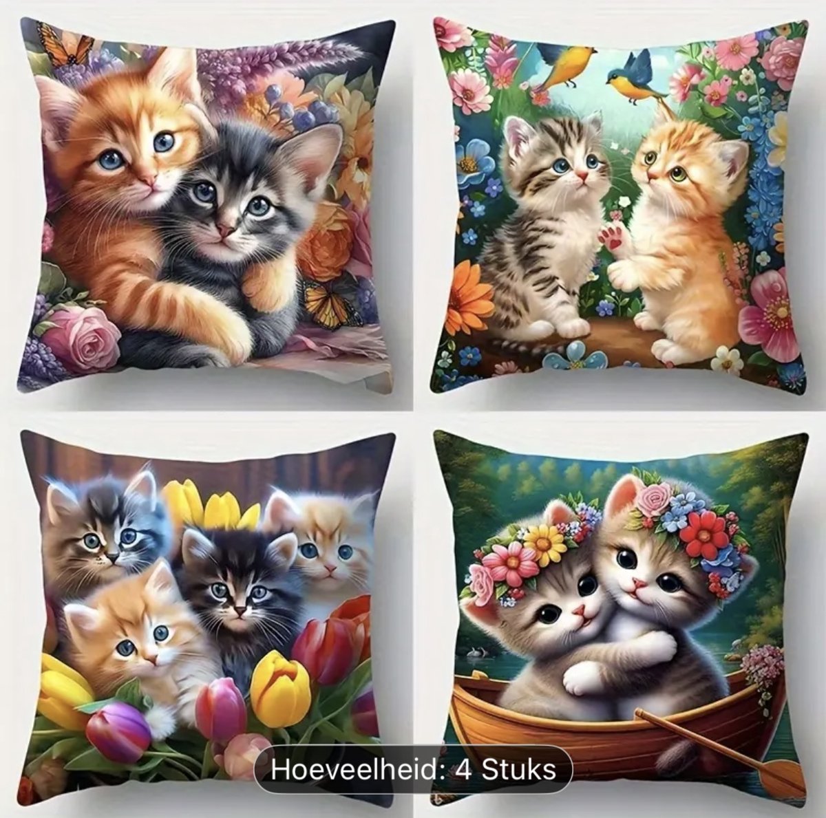 4 stuks, schattige kattenprint kussensloop