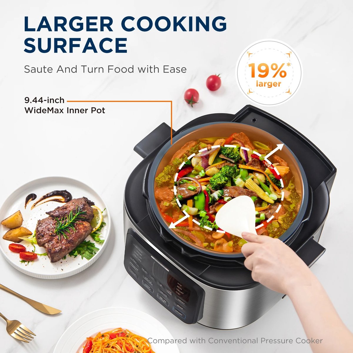 Afbeelding 3 van 9-in-1 Multi-Cooker – 6L – 12 Kookfuncties – Drukpan – Slow Cooker – Rijstkoker – Sous Vide – Cake Maker – Gezond Keramisch Binnenpan – Snel en Veelzijdig – Voor Grote Gezinnen