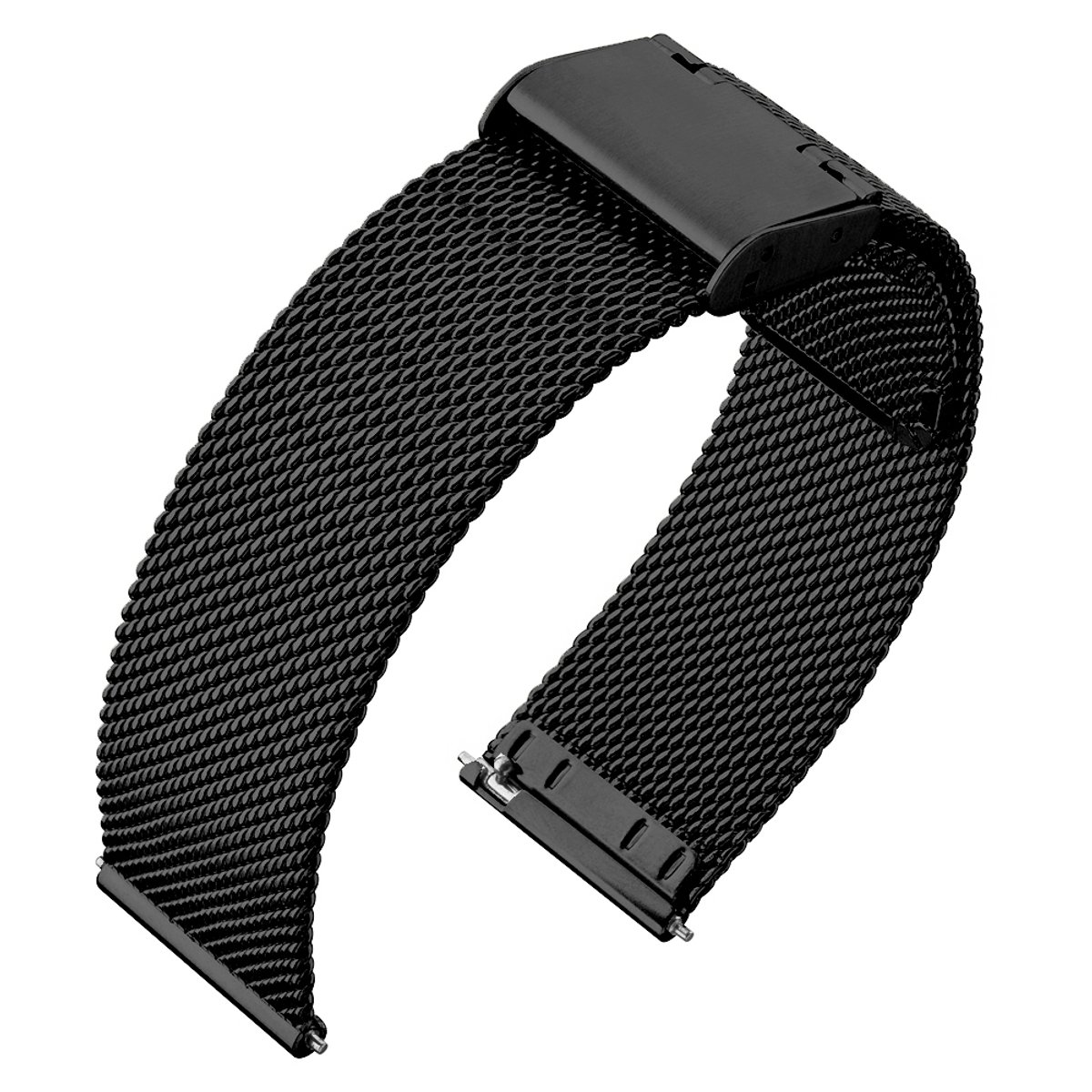Milanese Mesh Fijn Geweven Horlogebandje Zwart Roestvrij Staal met Easy Exchange Bandpennen = Makkelijk Zelf Te Bevestigen - 18mm