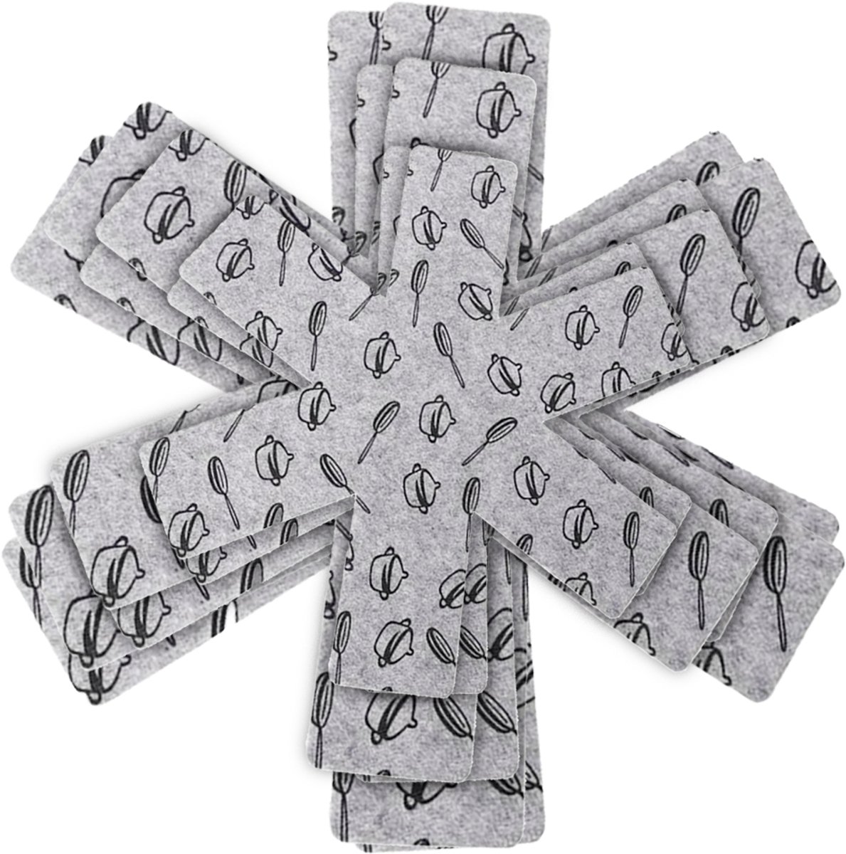 Pannenbeschermers set van 6 - Grijs met Print - 38cm - 35cm - 26cm - Beschermset - Gerecycled - Geen krassen - Hittebestendig