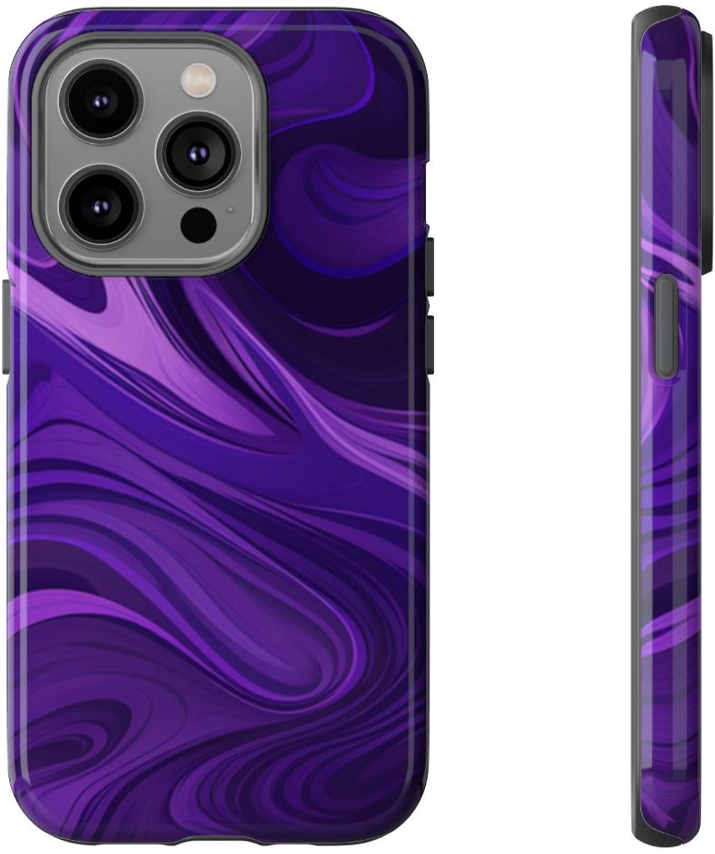 Paarse Abstracte Golfpatroon – Telefoonhoesje Geschikt voor iPhone 14 Pro