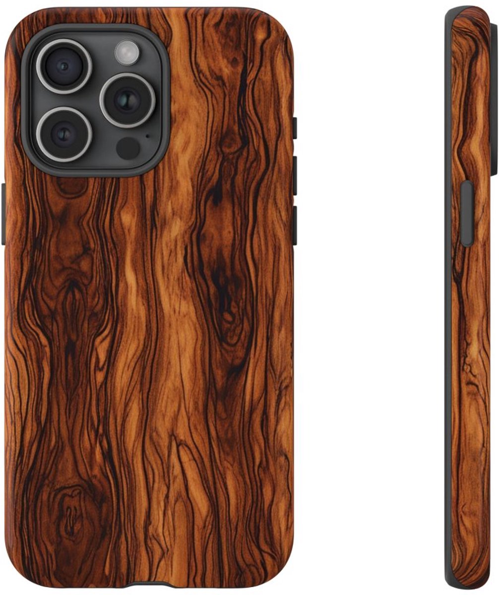 Luxe Burlhoutstructuur – Telefoonhoesje Geschikt voor iPhone 15 Pro Max