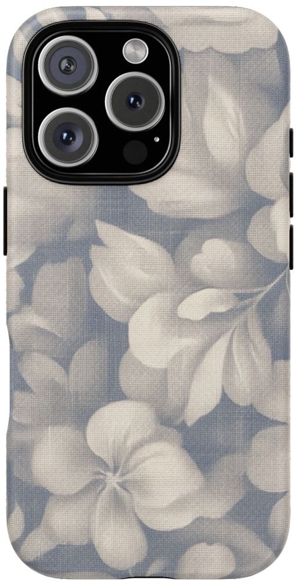 Vintage Bloemenpatroon in Blauw en Beige – Telefoonhoesje Geschikt voor iPhone 16 Pro