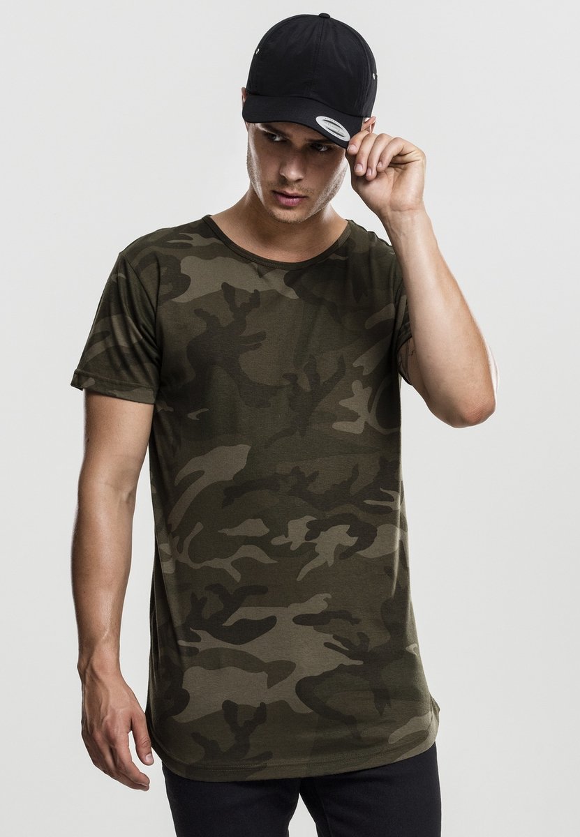 Urban Classics Camo Shaped Long Heren Tshirt S Groen