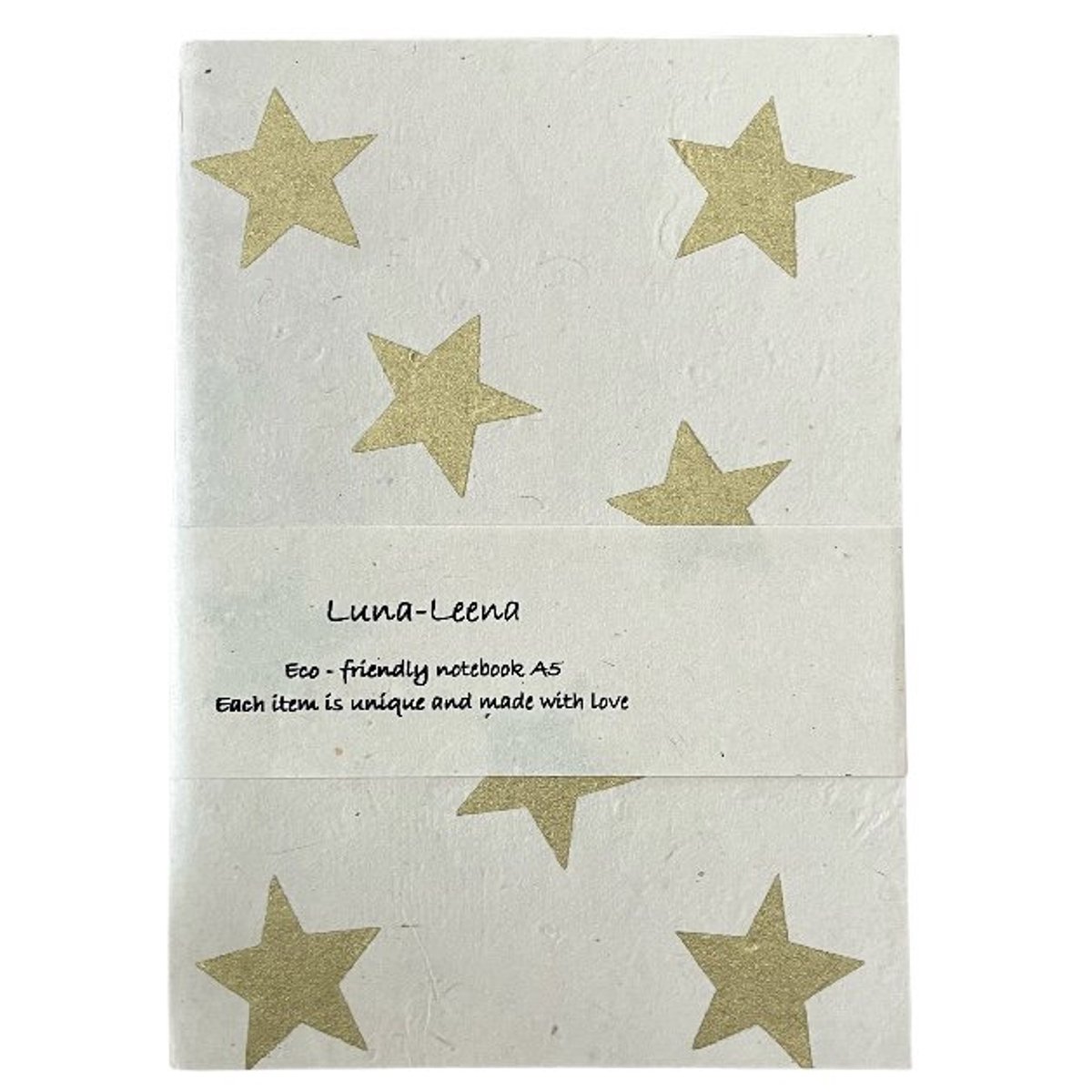 Luna-Leena duurzaam notitieboek A5 - ster print - gold - soft cover - niet gelinieerd (blanco) - eco friendly paper - handmade in Nepal - notebook - souvenirs - star booklet - jubileum - geboorte - babyshower - Christmas star