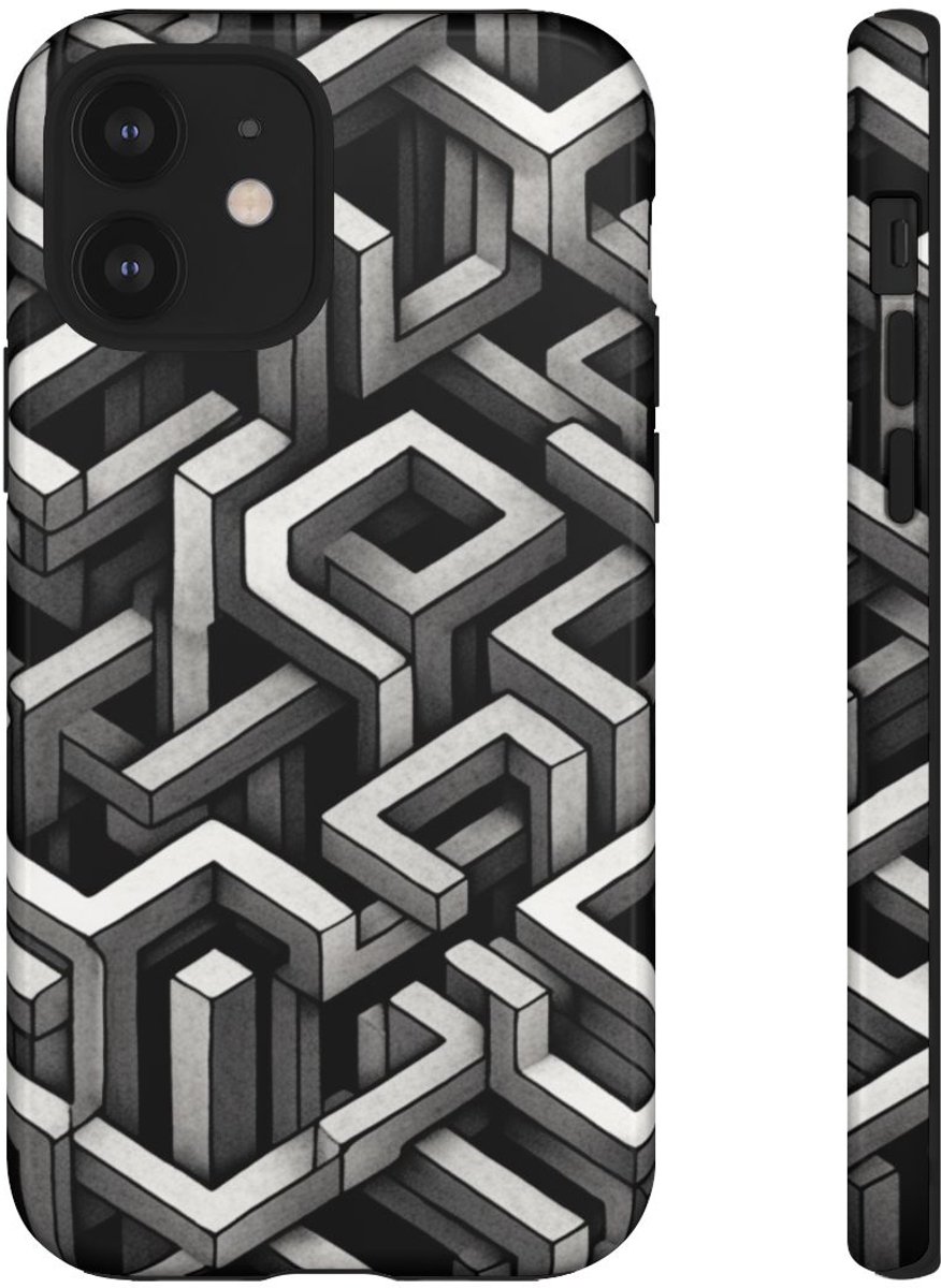 Monochrome Geometrisch Optisch Illusiepatroon – Telefoonhoesje Geschikt voor iPhone 12
