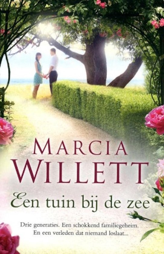 Een paar staat hand in hand in een tuin bij de zee. De titel 'Een tuin bij de zee' staat er groot op.