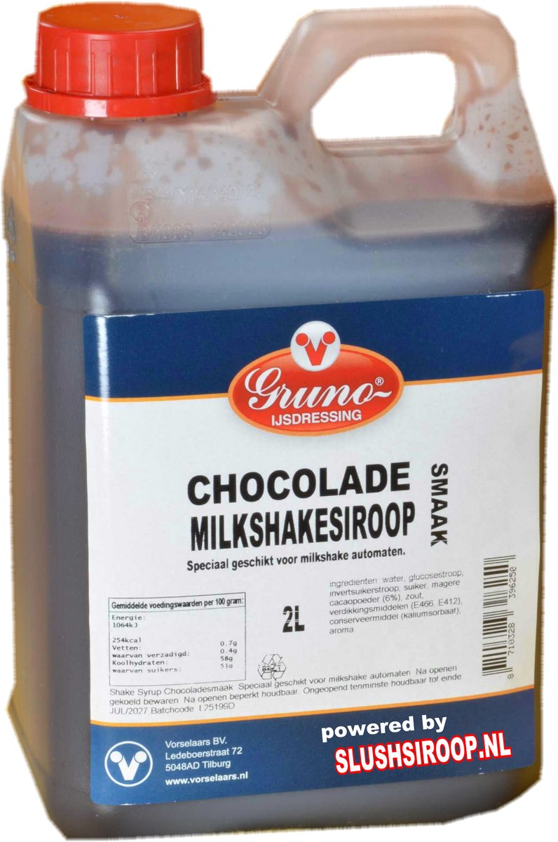 Milkshake siroop CHOCOLADE - tank met 2 liter - Gruno - MilaNNE