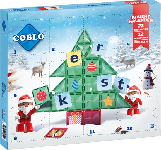 Coblo Adventskalender - 72 onderdelen - Magnetisch speelgoed - Montessori speelgoed - Sinterklaas - Kerst - Magnetic tiles - Cadeau kind - Speelgoed 3 jaar t/m 12 jaar - Magnetisch speelgoed bouwblokken