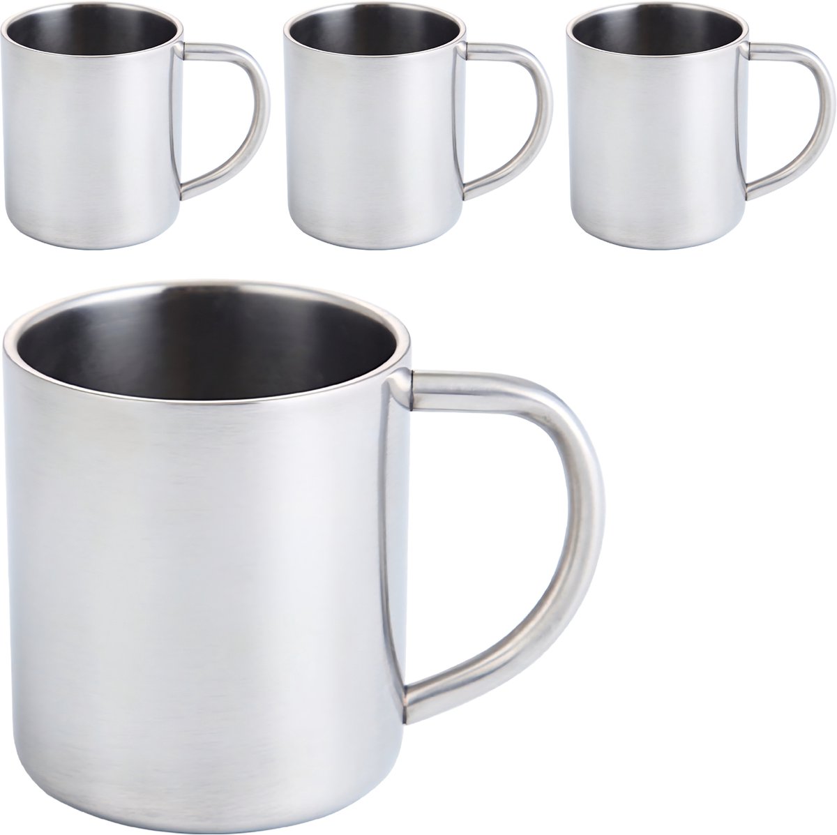 Somstyle Mokken Set - 4 Stuks - Koffiemok - Beker RVS - 225 ML - Dubbelwandige Koffiebeker - Zilverkleurig