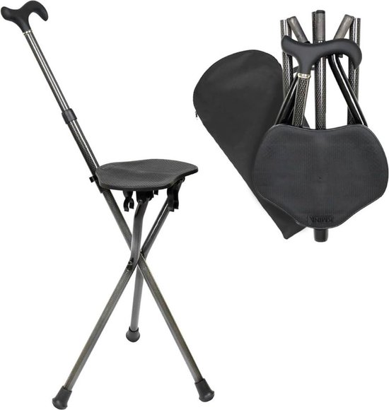 Canne de marche avec siège - Pliable - Canne de marche jusqu'à 90 kg - Canne de marche trépied réglable en hauteur - Canne de chaise avec poignée antidérapante - Canne de marche orthopédique - Poignée ergonomique