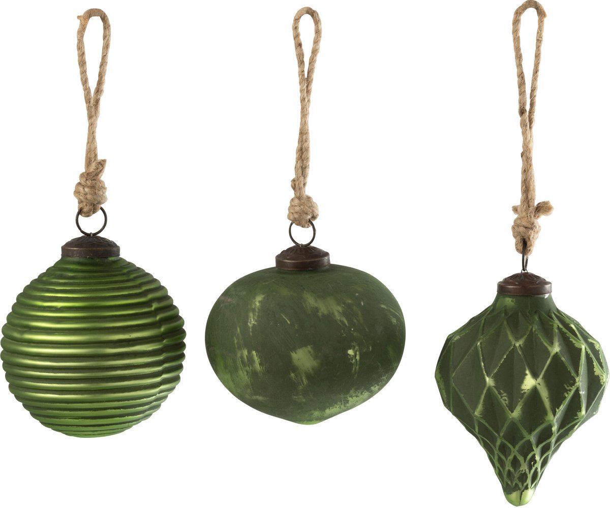 J-Line kerstbal Geoxideerd - glas - groen - large - 3 stuks