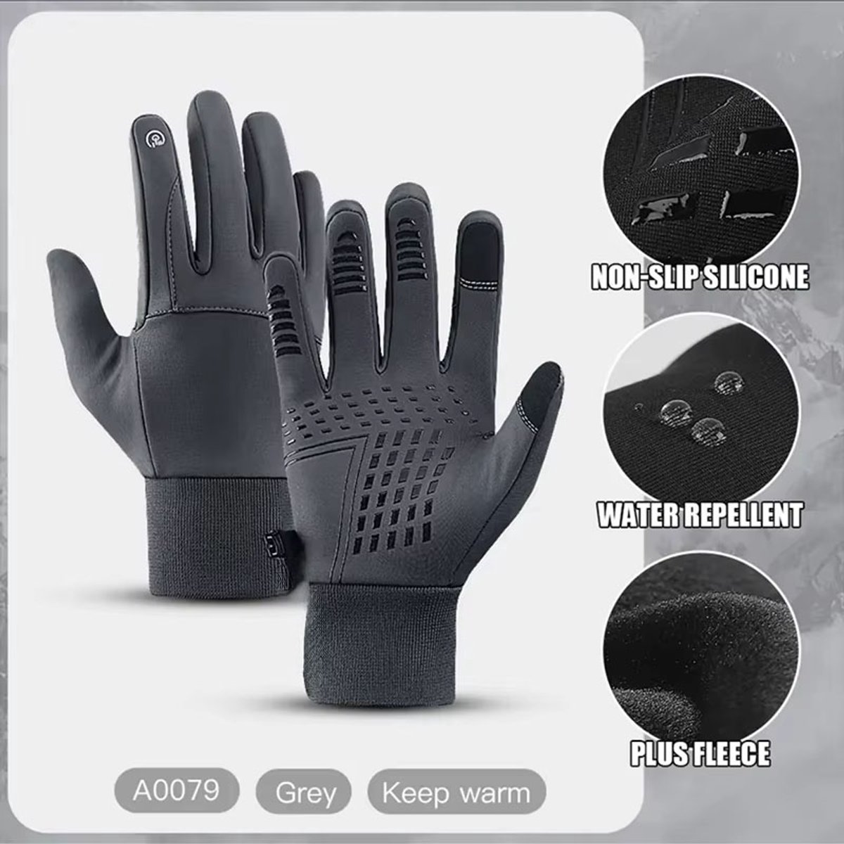 Heren winterhandschoenen maat M – warme grijze sporthandschoenen met touchscreen en antislip – fietshandschoenen voor hardlopen, gym, motorrijden, outdoor, handschoenen tegen kou